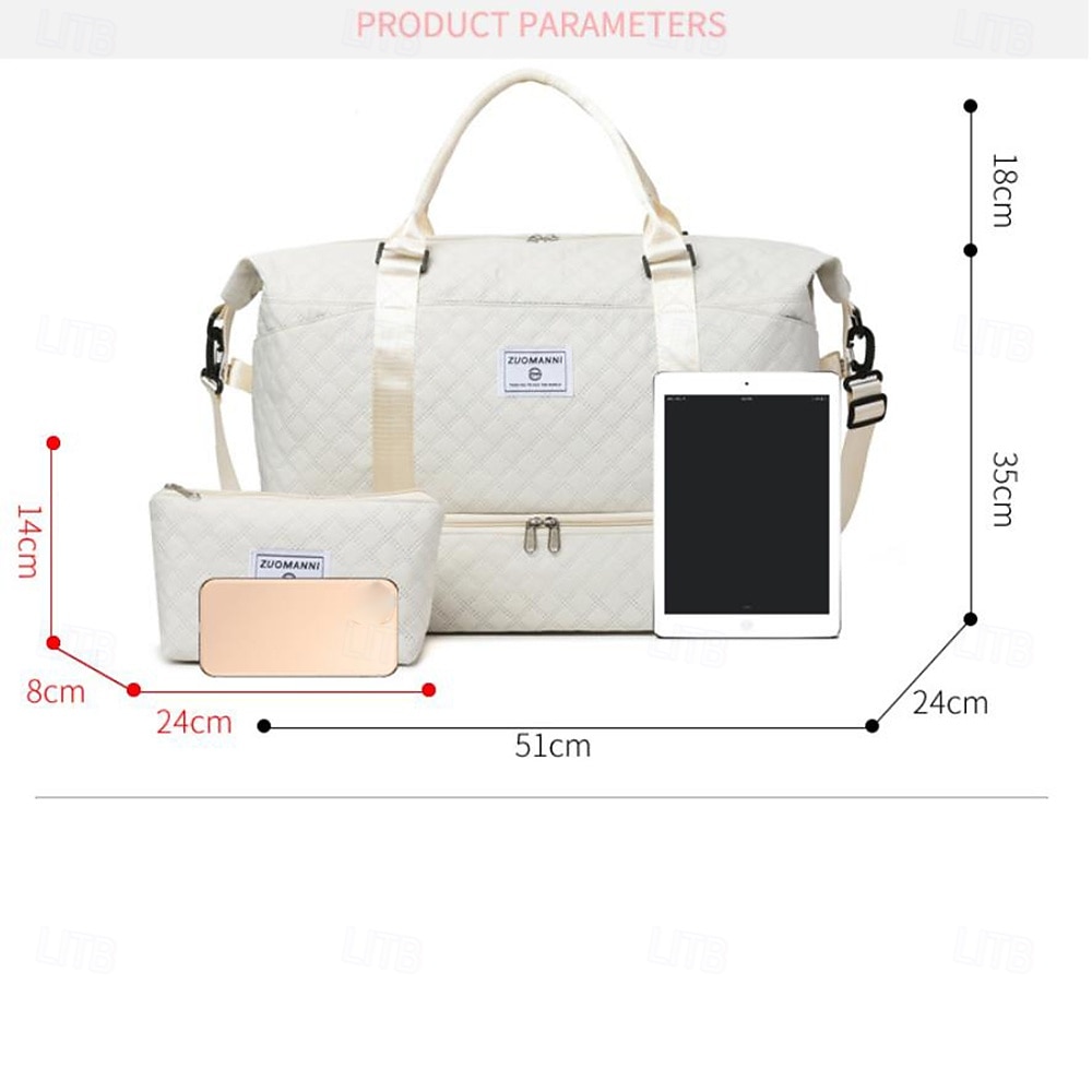 weekendväska reseväska för kvinnor, 2-delad quiltad nattväska med skofack och kosmetikaväska, stor kapacitet handbagage för sjukhus, kort resa, gym, moderskap 2025 - $23.99 –P1