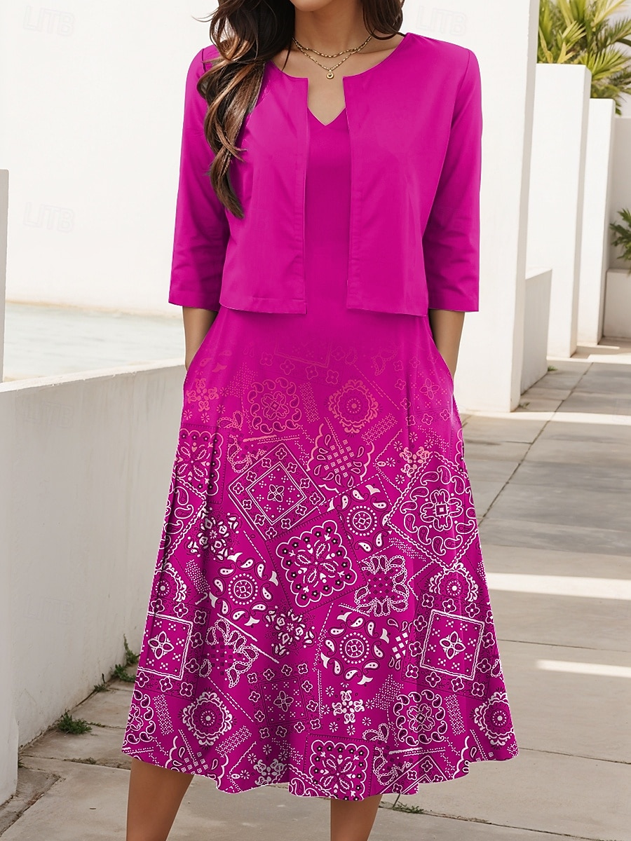 Femmes Robe Ensemble Robe trapèze Robe d'été Occasionnel Robes semi-formelles A Ombre Géométrique Imprimé Robe Midi Demi Manches Col en V Vacances Date Vert Claire Rouge Bleu Été Printemps Coupe de 2025 ? $36.99 –P3