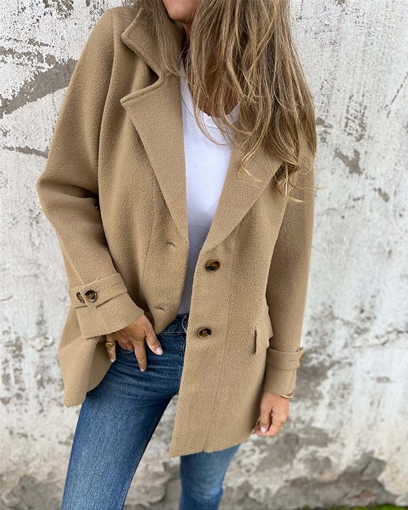 Damen Winterjacke Mantel Freizeitjacke Warm Bequem Tasche Knöpfe Mode Modern Lässig Einfach Outdoor Straße Ausgehen Einreihig Regulär Steigendes Revers Normale Passform Langarm Oberbekleidung Schwarz 2025 - $31.99 –P2