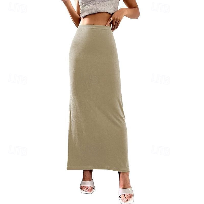 Femmes Jupe Moulant Occasionnel Maxi Taille Basse Jupes Uni Micro-Élastique Vacances Sortir Noir Amande Rose Marron Automne Polyester de 2025 ? $12.99 –P11