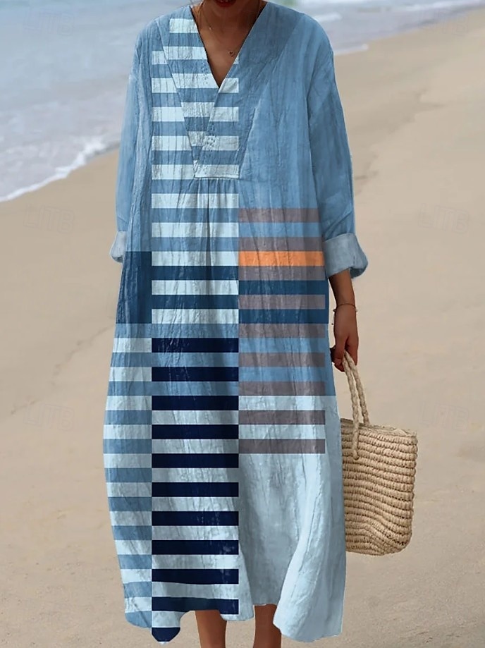 Per donna Abito Midi Vestito Estivo Abito a trapezio Vacanza Casual Boho Uscire Spiaggia Grafico Geometrico Manica Lunga Scollo a V Giallo scuro Rosso Marrone chiaro Blu Estate Primavera Autunno del 2025 a $35.99 –P2