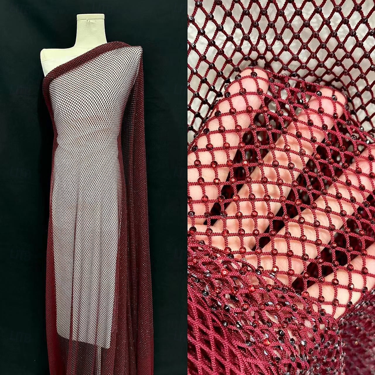 Rode jurk met glinsterende kristallen, stretch mesh, zeemeermin/trompet avondjurk, elegante jurk, formele bruiloft, lange jurk, mouwloos, off-shoulder, kant met plooien, gerimpeld, 2025 2025 - $155.99 –P4
