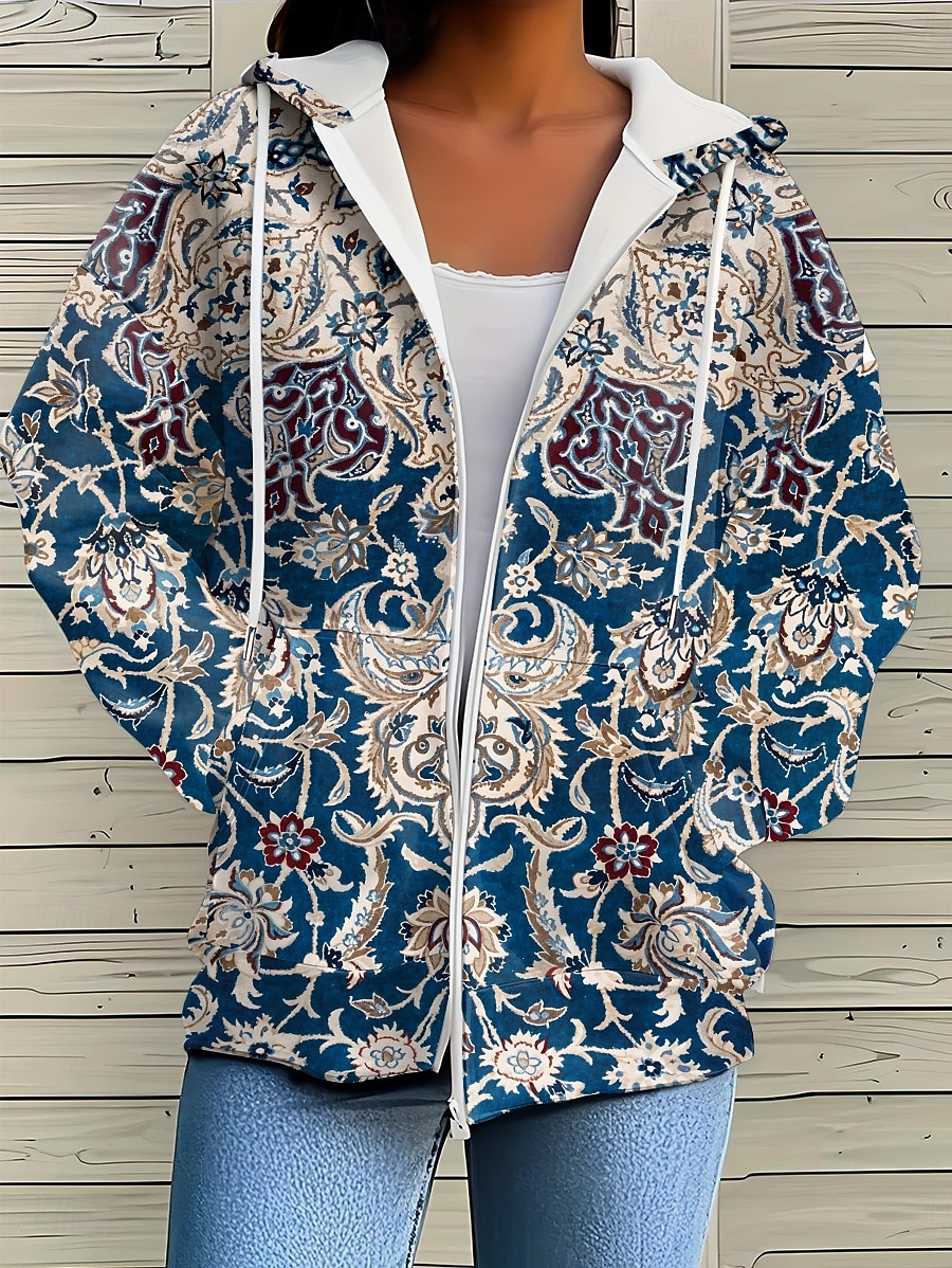 Giacca felpa con cappuccio da donna a maniche lunghe con zip e tasca leggera casual over size a righe geometriche attiva vintage sportiva con cordoncino nera rosa rossa blu arancione primavera autunno del 2026 a $36.99 –P4