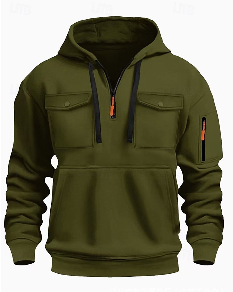 Voor heren Trui met capuchon Hoodie met kwartrits Zwart Wit Wijn Leger Groen Rood Capuchon Effen Zak Kwart ritssluiting Sport & Outdoor Dagelijks Feestdagen Polyester Streetwear Basic Casual Lente 2025 - $23.99 –P8
