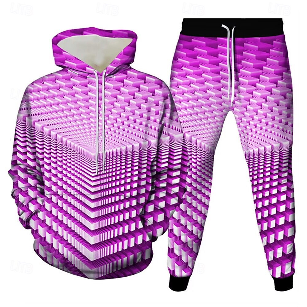 Per uomo Geometrico Illusione ottica 2 pezzi Set di felpe 3D Tuta Felpa con Cappuccio Manica Lunga Pantaloni lunghi Con Cappuccio Casual Quotidiano Athleisure Stampa 3D Primavera Autunno Inverno del 2025 a $39.99 –P2