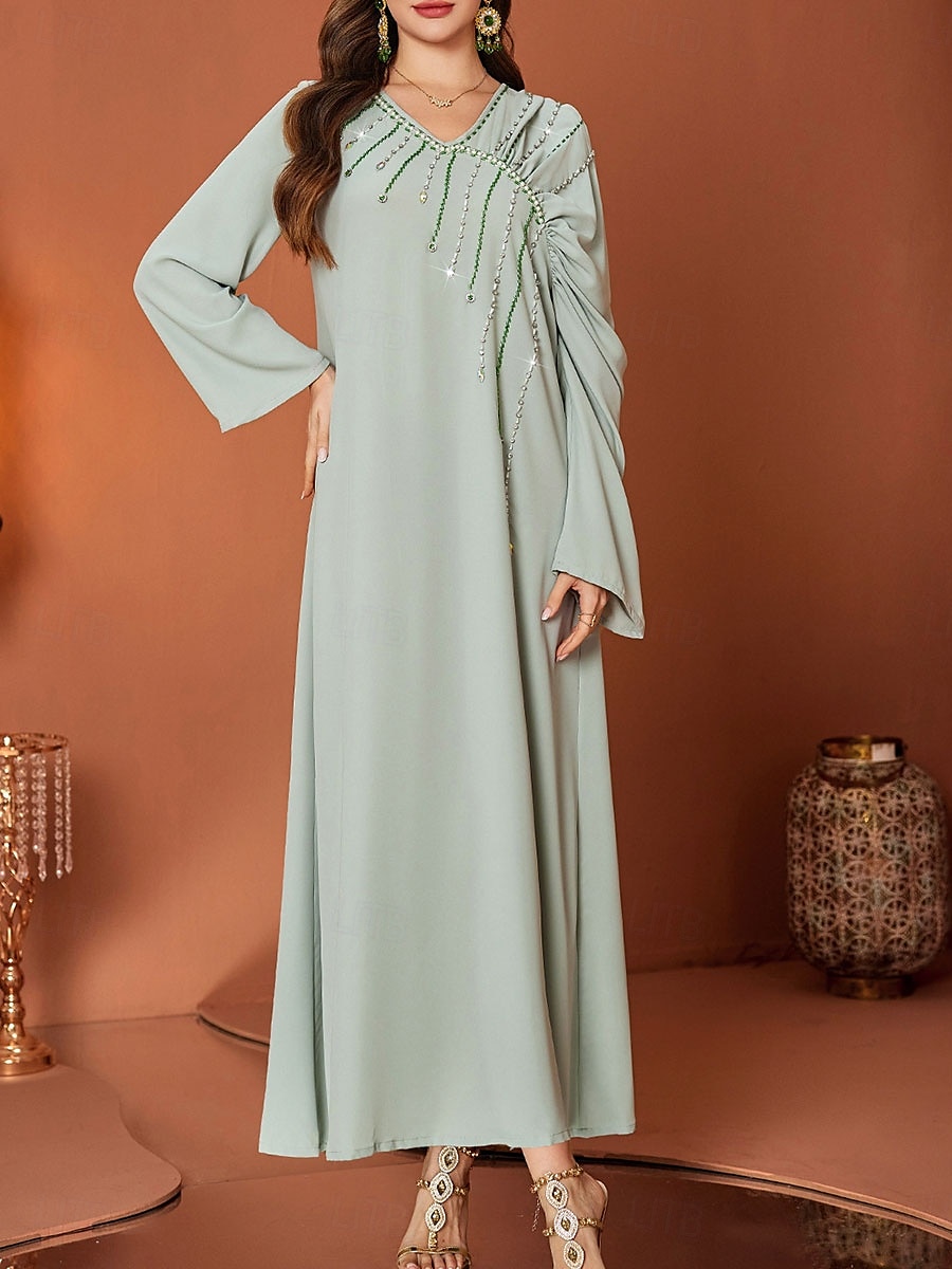 Ligne A Robe de Mère de Mariée  Élégant Col en V Longueur au sol Chiffon manche longue avec Cristaux 2025 de 2025 ? $119.99 –P3