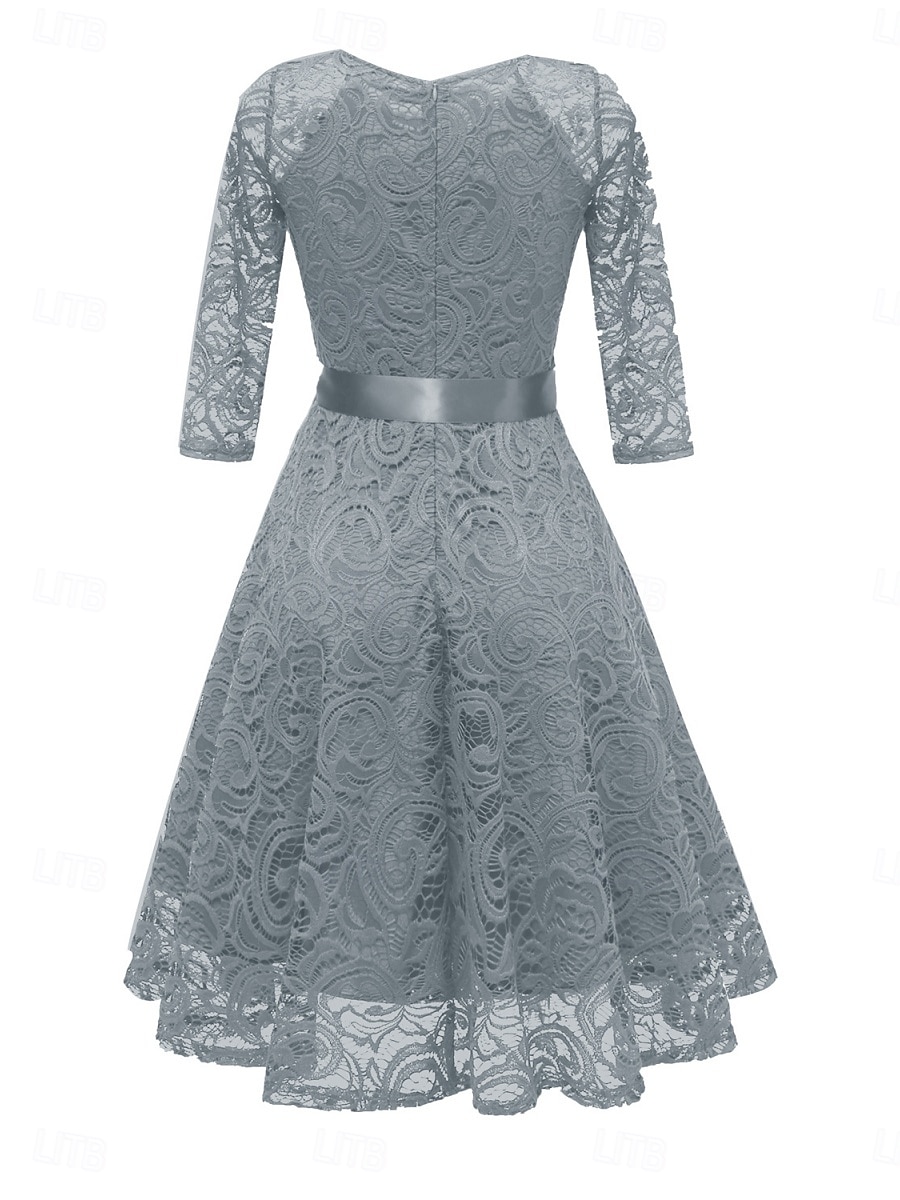Per donna Abito Midi Abito in Pizzo Abito da Cocktail Abito da invitata a nozze Chiffon Elegante Moda Moderno All'aperto Cocktail party Vestibilità regolare Semplice Manica 3/4 Scollo a V Rosa Vino del 2025 a $31.99 –P8