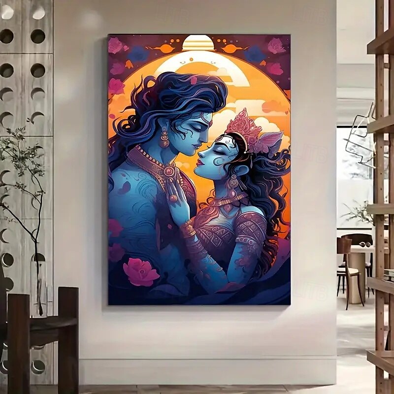 1 kehyksetön moderni hindujumala-aiheinen canvas-taideteos - eloisa seinäkoriste Krishnan ja Radan rakkaustarinasta, sopii olohuoneisiin, makuuhuoneisiin, ruokailutiloihin, täyteläiset sinisen ja 2025 - $9.49 –P1