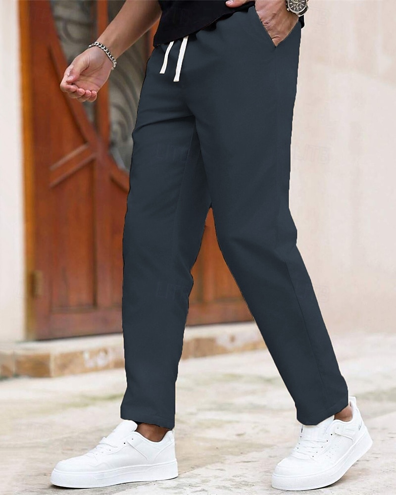 Pánské Upnuté Kalhoty Kalhoty chinos Šňůrky Kapsy Bez vzoru Pohodlné Po kotníky Denní Obchod Práce Módní Klasický styl Vodní modrá Černá Lehce elastické 2026 - $18.99 –P5