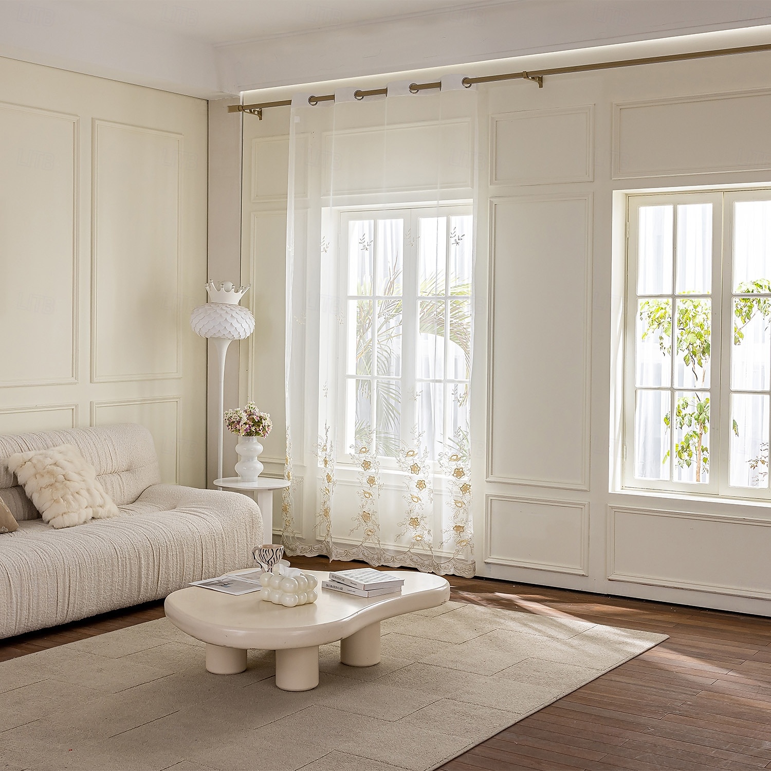 Curtian Drapes, bestickte transparente Vorhänge mit 3D-Blumenapplikation, handgefertigte Tüllvorhänge für Wohnzimmer, Schlafzimmer oder Balkon, moderne minimalistische Fensterpaneele, fertig zum 2025 - $36.99 –P3