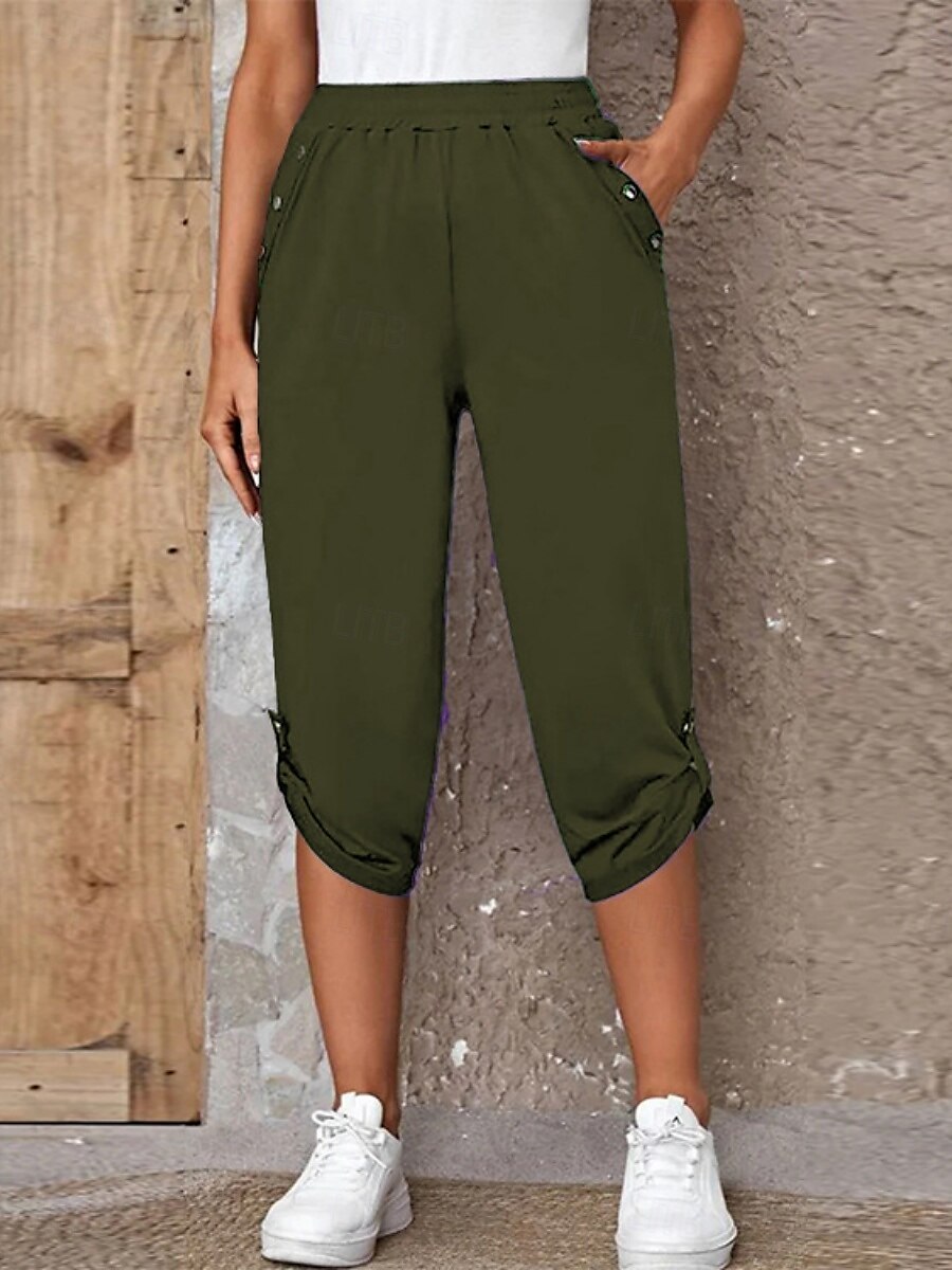 Per donna Pantaloni capri Chinos Moda Streetwear Casual Lunghezza al polpaccio Vita Alta Semplice Tasca Fascia Elastica Comodo Morbido Confortevole Micro-elastico All'aperto Streetwear Blu Cachi del 2025 a $19.99 –P1