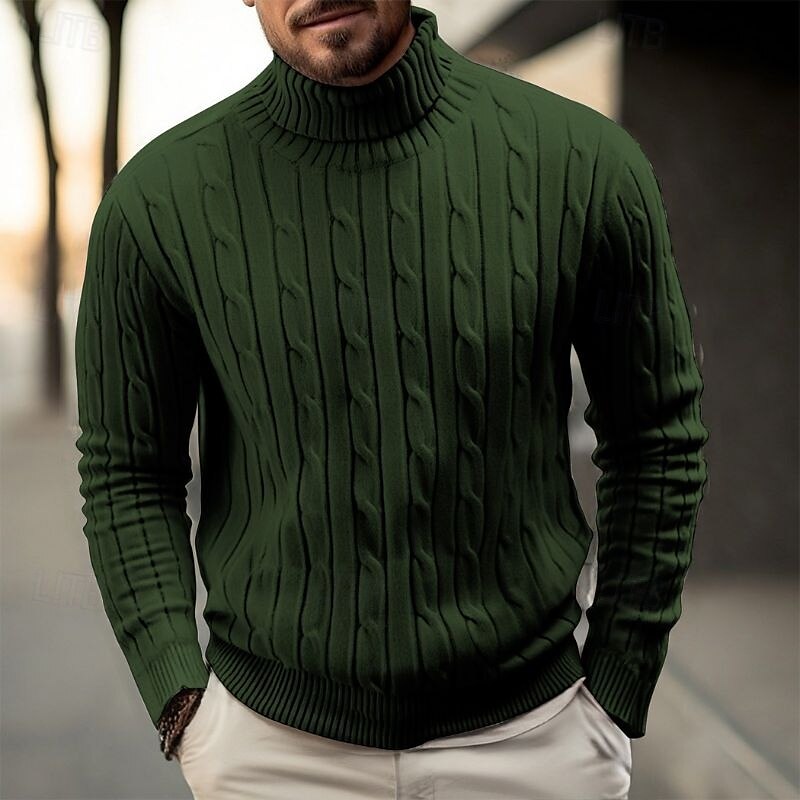 Herr Pullover tröja Stickad tröja Ribbad Kabel Sticka Vanliga toppar Stickat Slät Polokrage Mode Ledigt Semester Dagliga kläder Kläder Höst vinter Kamel Vin M L XL 2025 - $14.99 –P4