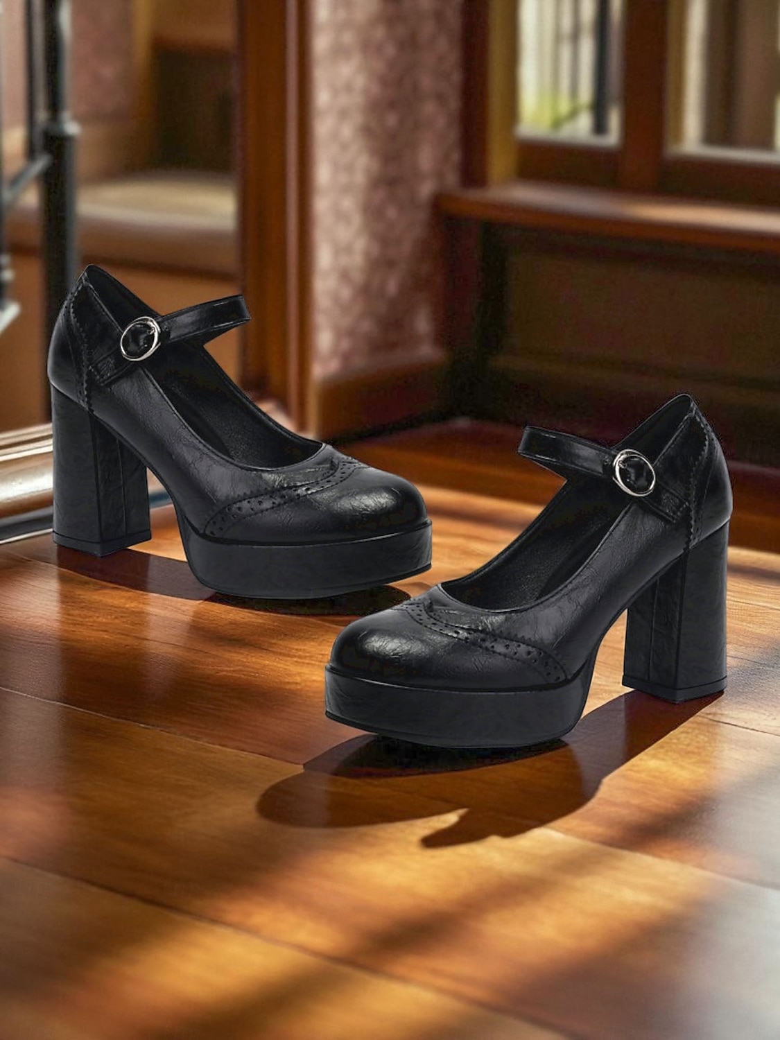 Women's Apricot Mary Jane Platform Pumps - 1950s Retro Chunky Heel Shoes with Brogue Detailing and Adjustable Strap for Office, Tea Parties, and Daily Wear 2025 - $46.99 –P4