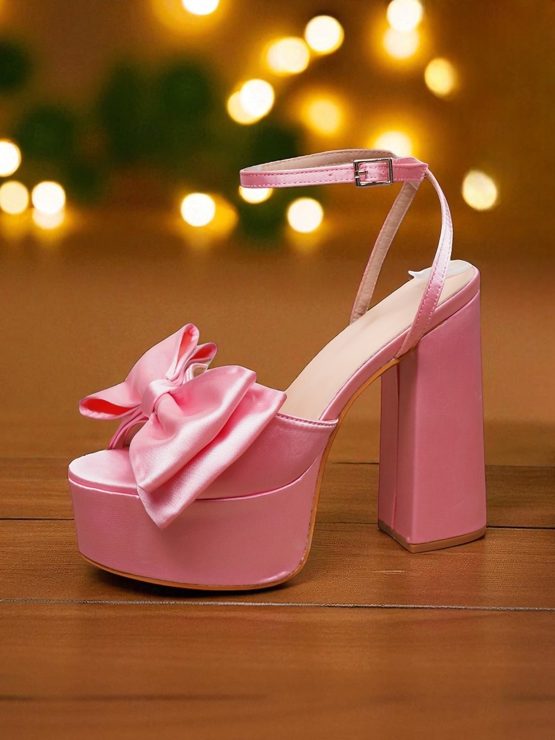 Women's Pink Satin Platform Heels with Oversized Bow and Ankle Strap - Playful Chunky High Heels for Nightlife Parties and Club Events 2025 - $42.99 –P1