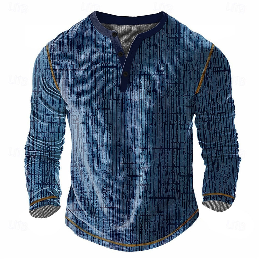 Herr Geometrisk Abstrakt Henleytröja Våffel T-shirt Långärmad Vintage Dagligen Retro / vintage Utomhussport Ledigt Helgdag Vår & sommar Alla årstider Grå Blå Grön Vinröd Henley Henley T-shirt 2025 - $22.99 –P1