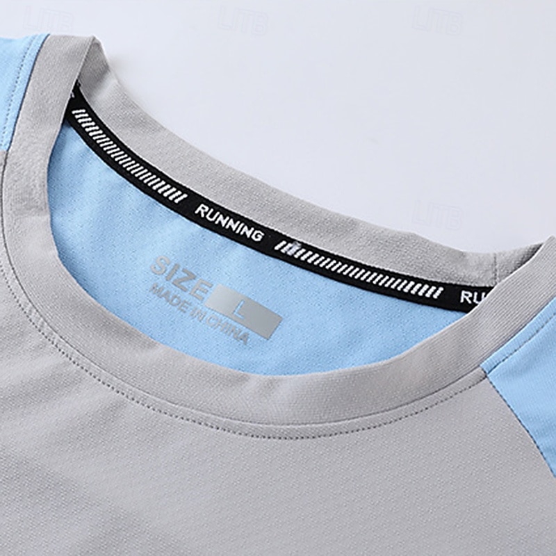 Hombre Camiseta de rendimiento Camiseta deportiva Manga Larga Cuello Barco Camiseta Al aire libre Secado rápido Reductor del Sudor antiolor Transpirable Poliéster Retazos Rosa Azul Azul cielo Tenis 2025 - $18.49 –P10