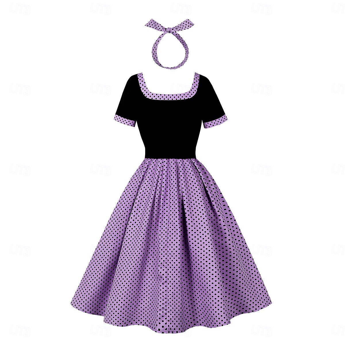 Retro 50. léta Rockabilly Polední Houpací šaty Flare šaty S páskem S kapsami Puntíky Dámské Plesová maškaráda Dovolená Ležérní Retro tematická párty Dospělé Šaty Čelenka Jaro léto 2025 - $34.99 –P2