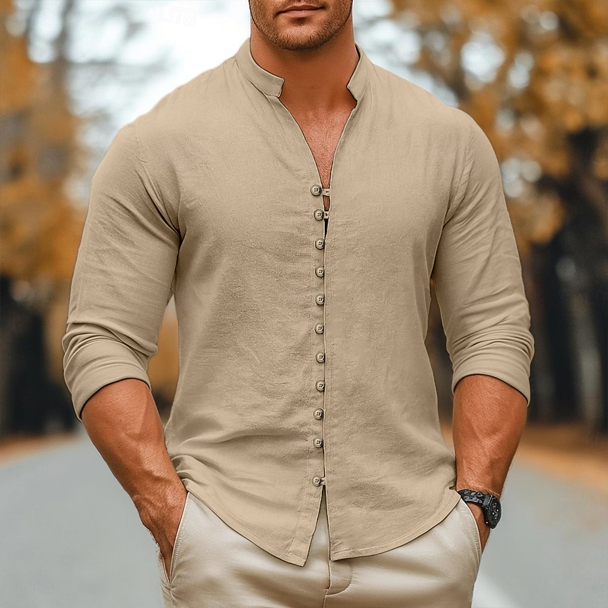 Per uomo Camicia Camicia di lino Camicia Estiva Camicia casual Camicia con Bottoni Semplice Casuale Quotidiano Bianco Rosa Verde Cachi Manica Lunga Collo alla coreana Primavera & Autunno Abbigliamento del 2026 a $24.99 –P10