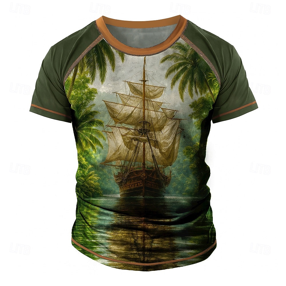 Homens Navio Barco camiseta raglã Manga Curta Camiseta Impressão 3D Gola Redonda Camisa Retro Vintage Vintage retrô Rua Casual Diário Marron Verde Todas as Estações Roupa S M L XL XXL XXXL de 2025 por $17.99 –P3