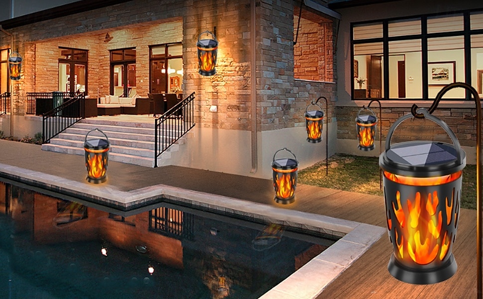 1 linterna solar impermeable con forma de llama intermitente para exteriores, para Halloween y Navidad, con 28 luces LED, ideal para patio, jardín, césped, camino, terraza, luz colgante decorativa 2025 - $20.99 –P3