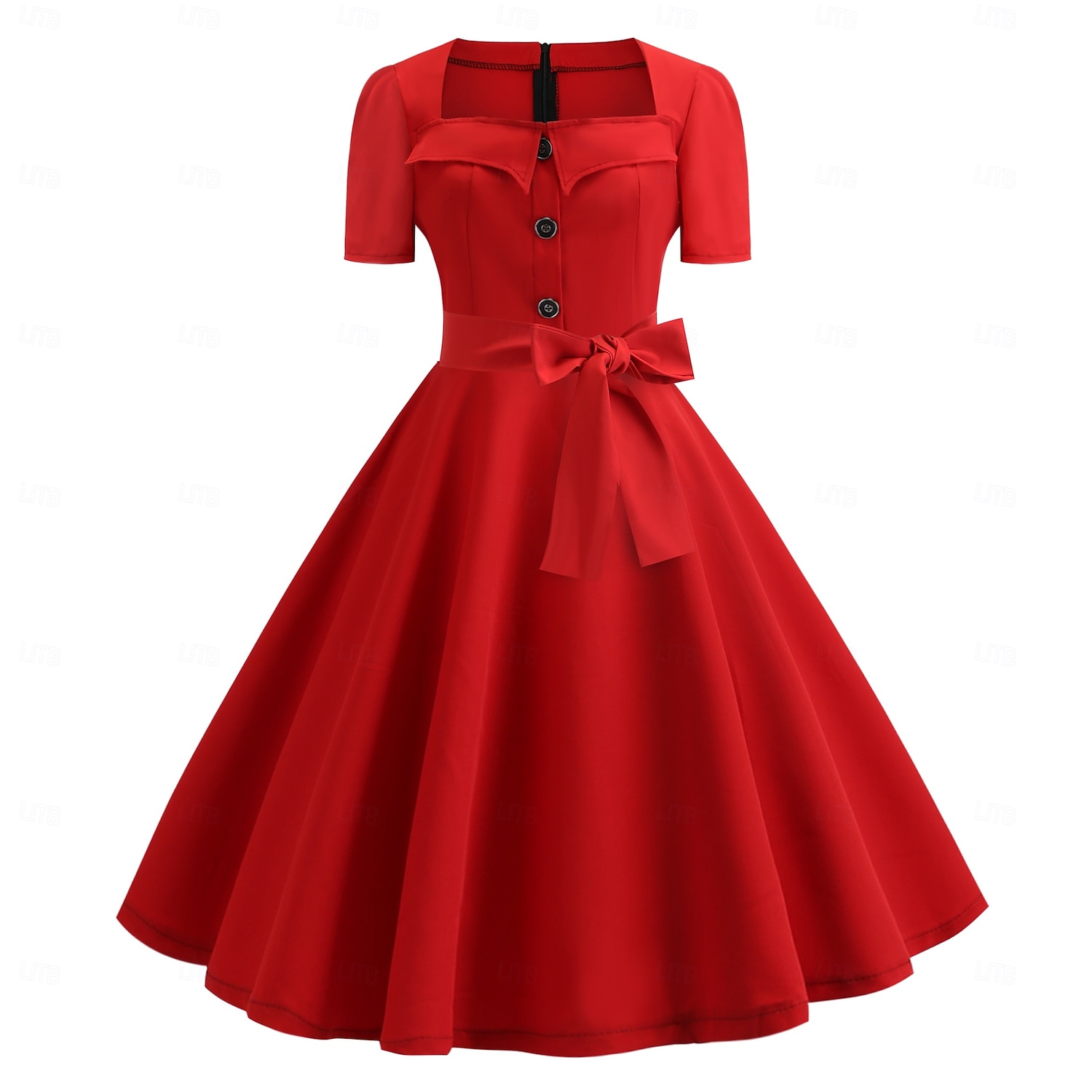 grease red dress Polka Dots Retro Vintage 1950s Outfits Midi Swing Dress Flare Dress Polka Dot A ModelID: 255