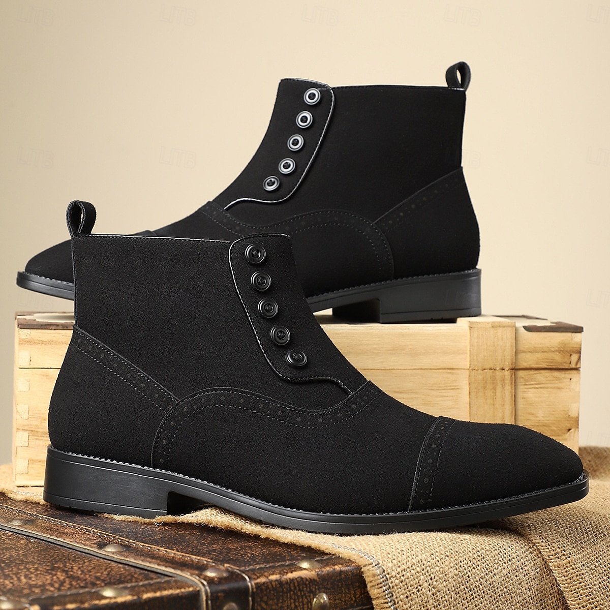 Men's Beige Lace-Up Ankle Boots with Round Toe and Classic Stitching, Vintage Business-Casual Footwear for Office, Urban Walking and Smart Daily Outfits 2025 - $46.99 –P14