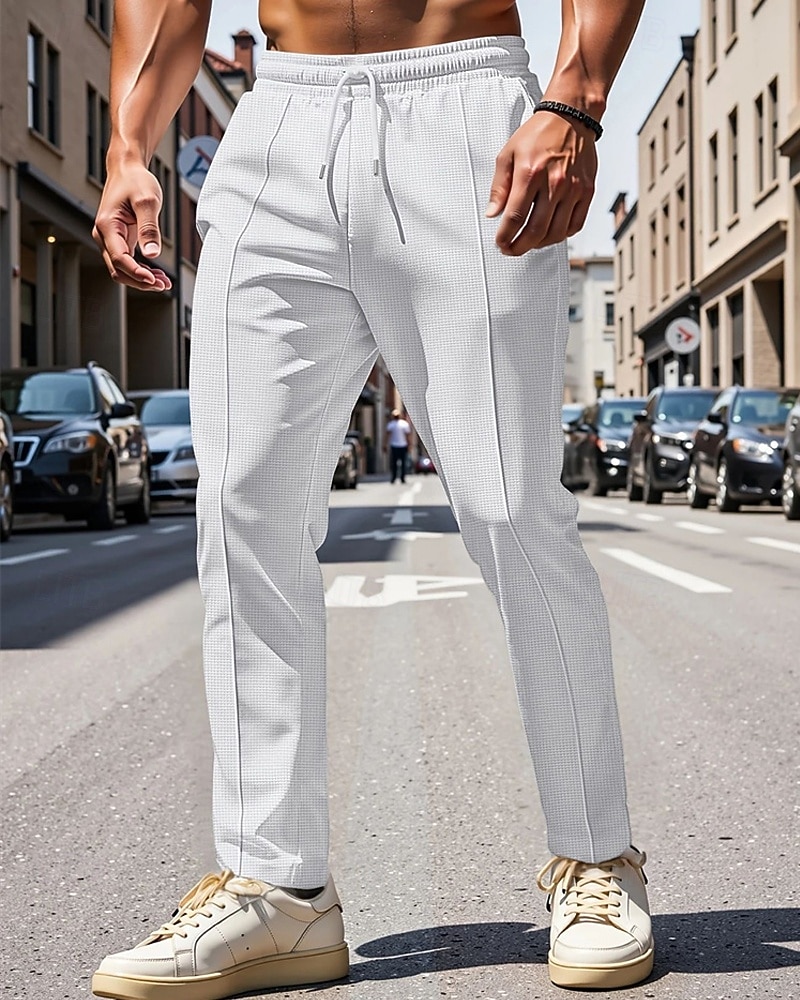 Herren Jogginghose Hose Faltenhose Waffelhose Tasche Elastischer Bund Kordelzug Einfach Komfort Sport im Freien Täglich Mode Lässig Schwarz Weiß Mikroelastisch 2026 - $17.99 –P5