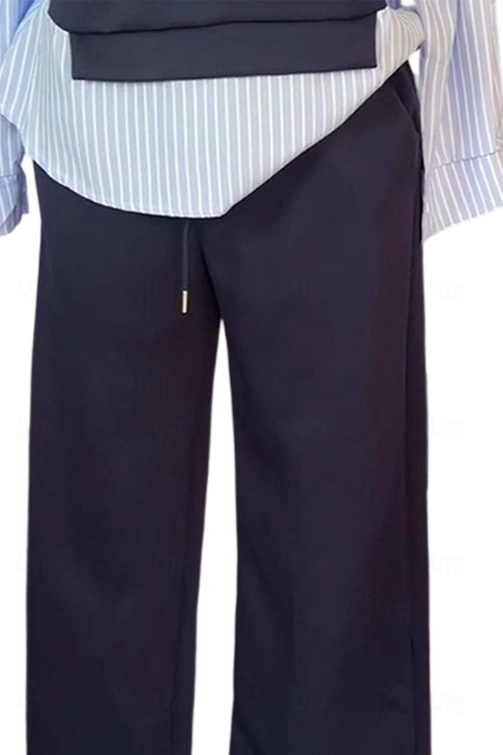 Femmes Élégant ancien Quotidien Ensembles de Pantalons manche longue Col rond Rayé Patchwork Vacances Travail Occasionnel Bleu Printemps Coupe Ample de 2025 ? $52.99 –P6