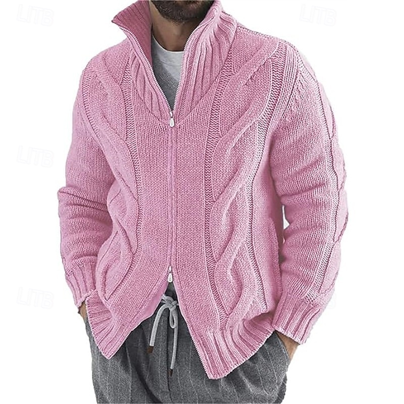 Men's Sweater Cardigan Sweater Cable Knit Regular Tops Knitted Plain High Neck Vacation Fashion Casual Daily Wear Clothing Apparel Spring &  Fall Black Pink S M L 2026 - $39.99 –P4