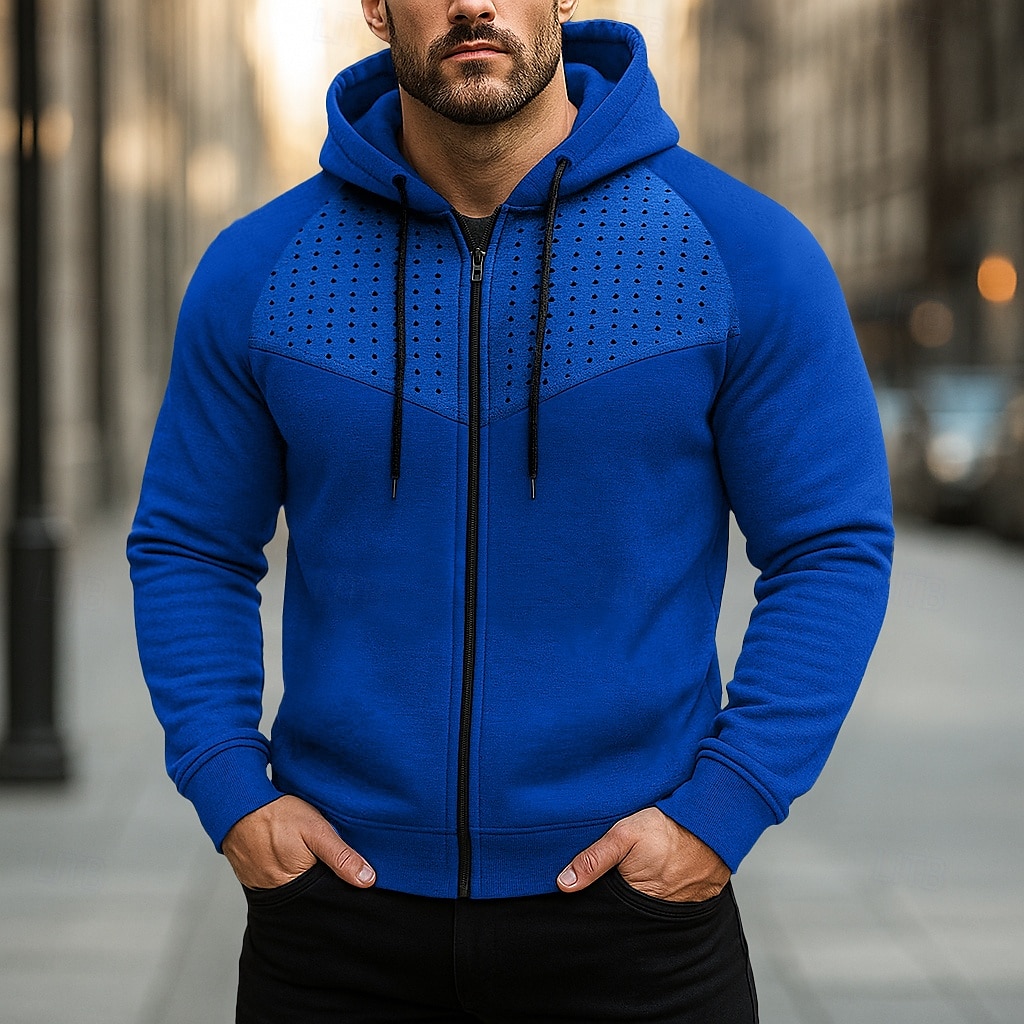 Homens Moletom Full Zip Hoodie Moletom com capuz Preto Vermelho Azul Cinzento Com Capuz Tecido Patchwork Desportos e Ar livre Casual Diário Roupa de rua Legal Roupa de Esporte Primavera & Outono Roupa de 2025 por $23.99 –P3