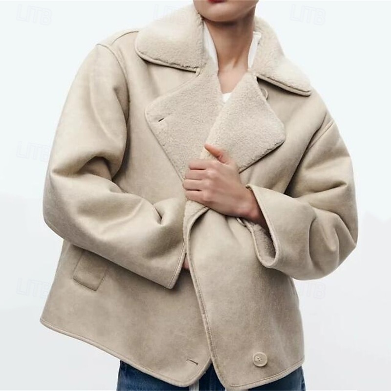 Damen Fleecejacke Freizeitjacke Wildlederweste Winddicht Warm Tasche Mode Modern Lässig Einfarbig Ausgehen Wochenende Einreihig Regulär Revers Normale Passform Langarm Oberbekleidung Braun Beige 2025 - $42.99 –P3