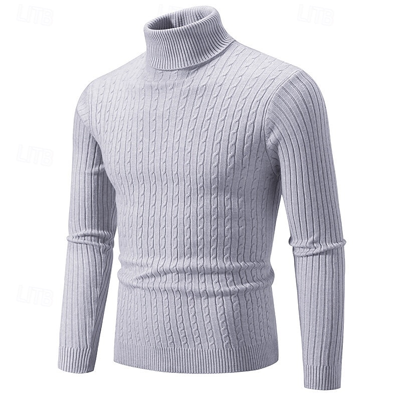 Herr Pullover tröja Stickad tröja Ribbad Sticka Vanliga toppar Stickat Slät Polokrage Mode Grundläggande Semester Dagliga kläder Kläder Höst Vinter Vin Svart S M L 2025 - $21.99 –P5
