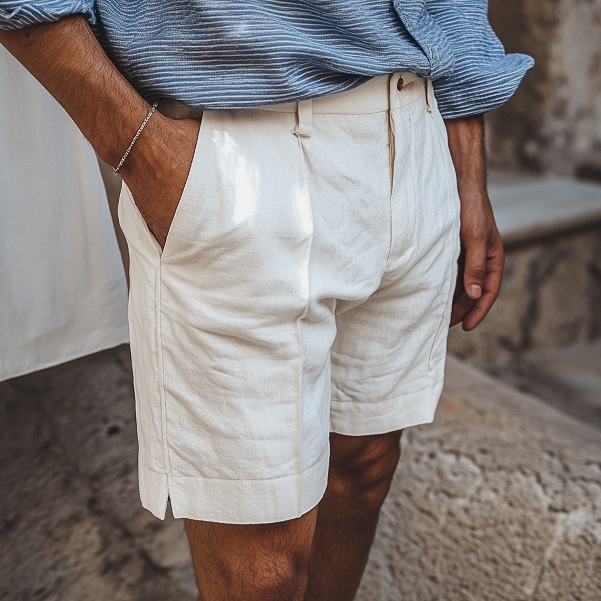 Herren Shorts Leinenshorts Sommershorts Bermudashorts Strandshorts Gerader Schnitt Einfach Weich Atmungsaktiv Knielang Lässig Täglich Ferien Mode Streetwear Schwarz Weiß Unelastisch 2025 - $23.99 –P1