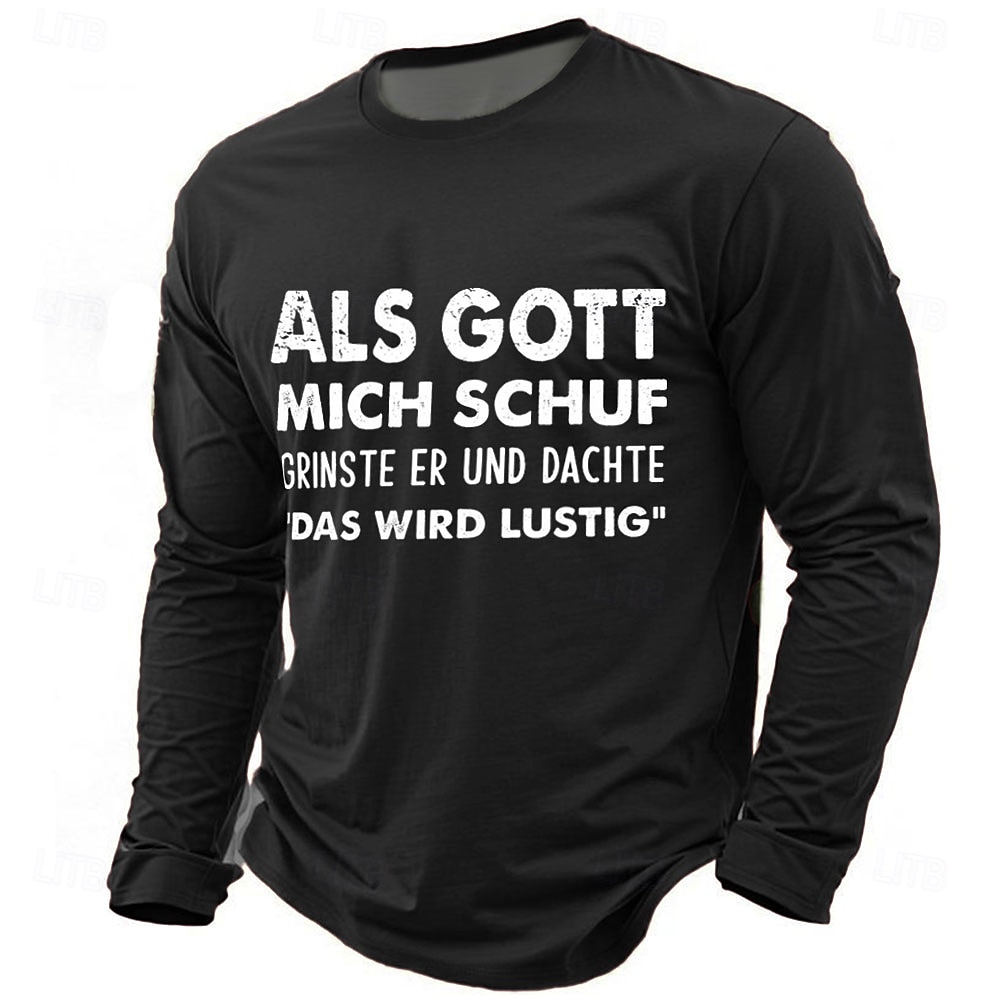 Herren-T-Shirt „Als Gott mich schuf Germant“ mit langen Ärmeln und Grafikdruck, Rundhalsausschnitt, modisch, alltagstauglich, Basic, Street, Casual, täglich, Schwarz, Rot, Blau, Sommer, Frühling, 2025 - $19.99 –P4