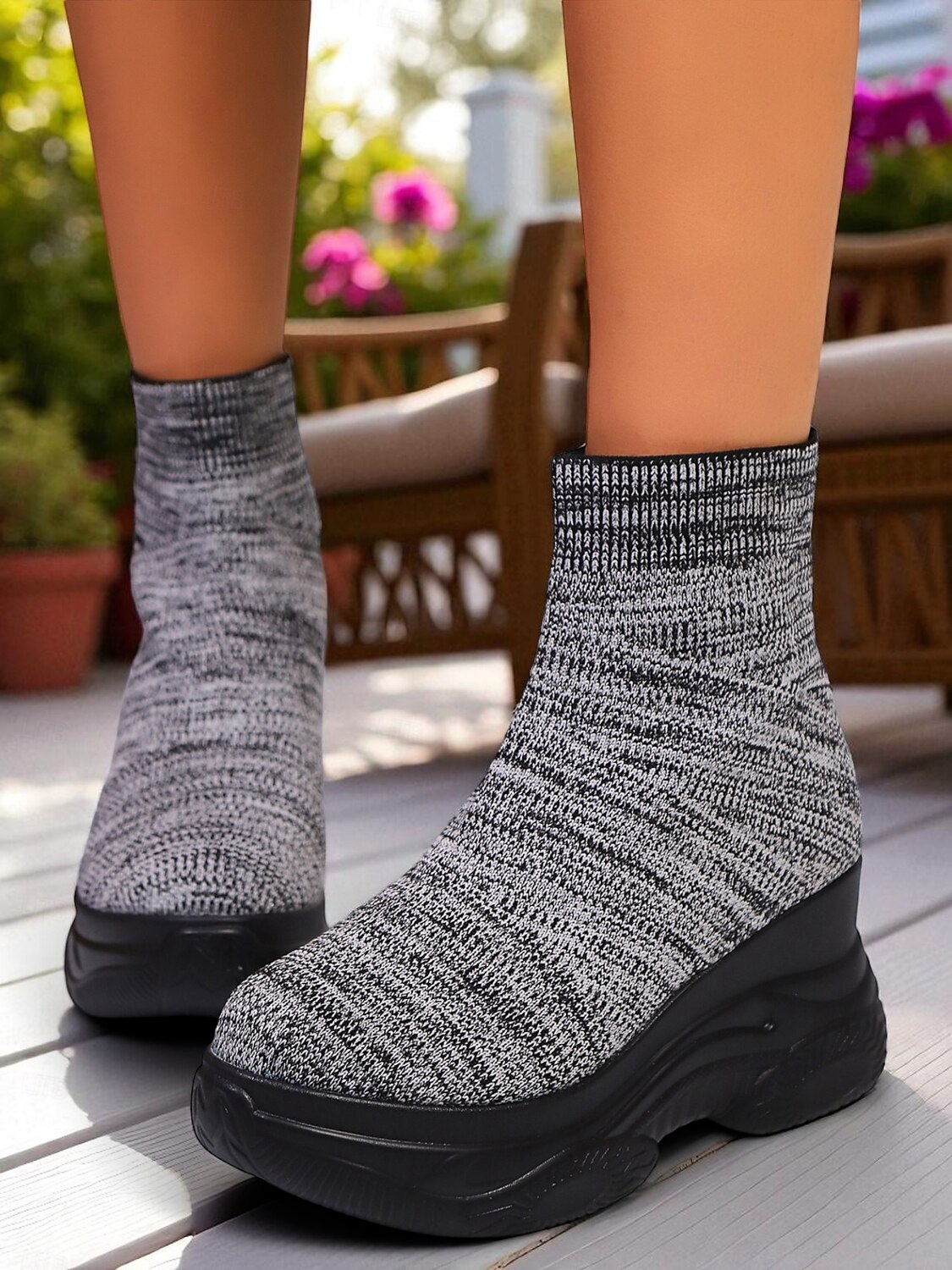 Mujer Botas Calcetines Zapatos Flyknit Diario Botines Botines Plataforma Tacón Cuña Dedo redondo Deportivo Casual Zapatos de Paseo Flying Weaving Mocasín Negro Gris 2025 - $26.99 –P3
