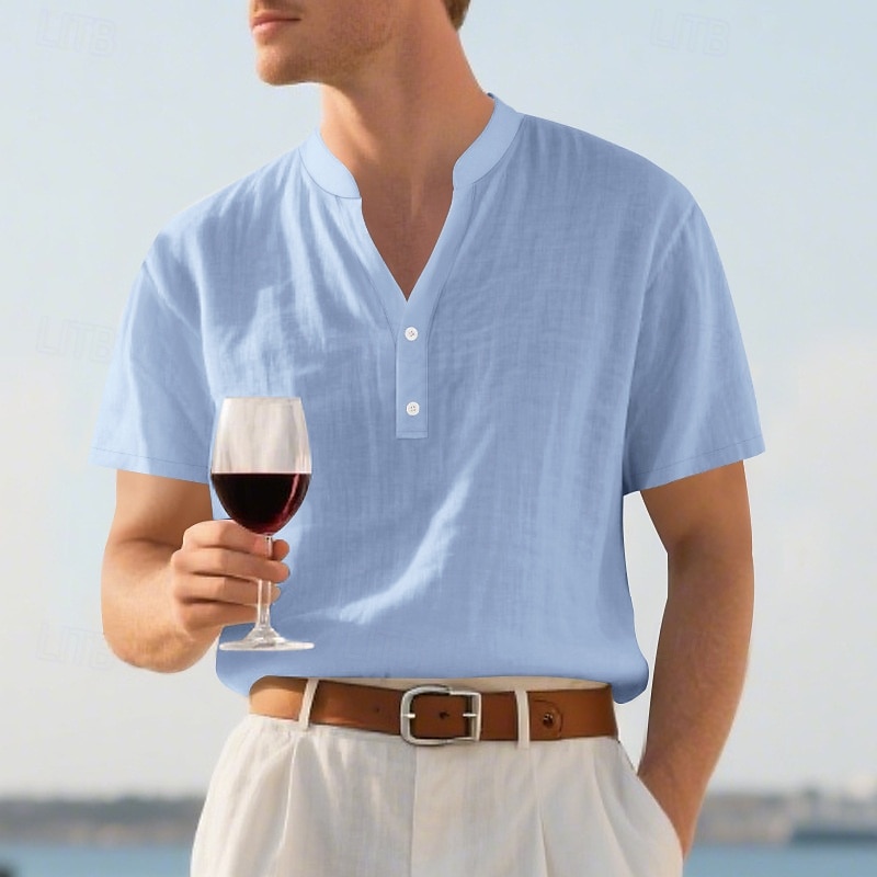 Per uomo Camicia Camicia di lino Camicia popover Camicia casual Camicia di cotone Semplice Vacanza Streetwear Nero Bianco Cachi Azzurro Manica Corta Colletto alla coreana Estate Abbigliamento del 2025 a $21.99 –P17