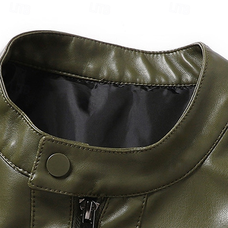 Herren Kunstlederjacke Bikerjacke Motorradjacke Urlaub Täglich Winddicht Warm Tasche Herbst Winter Einfach Mode Klassisch Stehkragen Regulär Schwarz Grün Jacken 2025 - $58.99 –P5