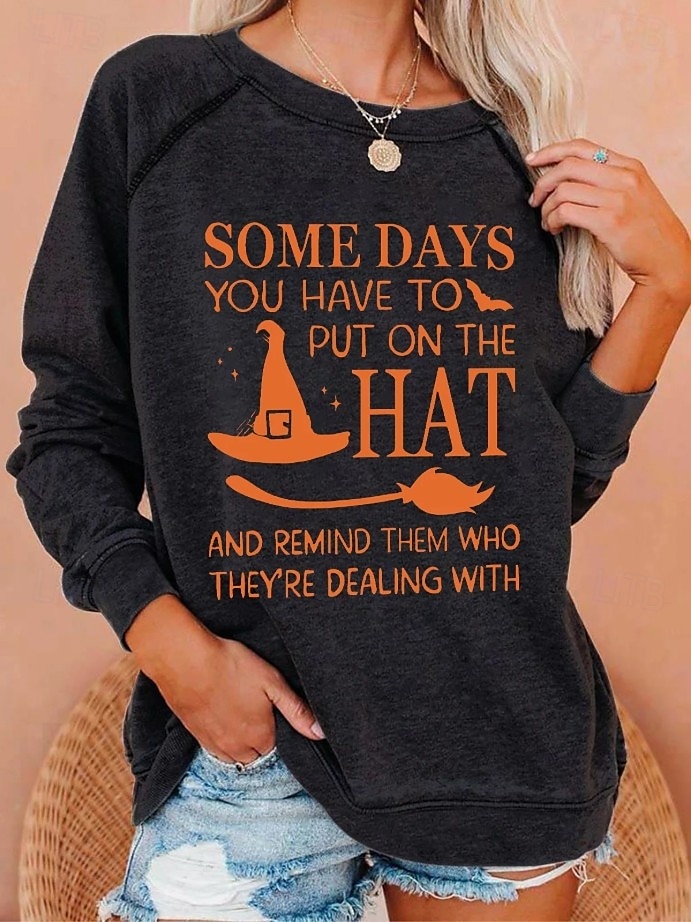 Sweat-shirt à capuche pour femmes Halloween mode décontractée à manches longues col rond hauts réguliers imprimé casual noir blanc bleu gris foncé gris été printemps automne de 2025 ? $22.99 –P1