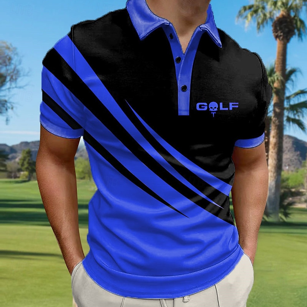 Homme Rayé Polos de Sport Chemise de golf Manche Courte Polos Chemises à Col Occasionnel Vêtements de sport Vêtements de vacances Boutons Impression 3D Bleu vert Jaune Rouge de 2025 ? $22.99 –P5