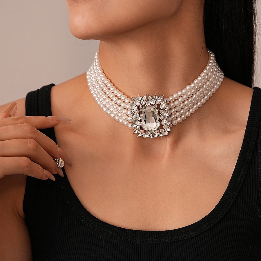 női gyöngyös strasszos ékszer - vintage ihletésű nyaklánc, karkötő és fülbevaló Gatsby partikra és esti eseményekre 2026 - $14.99 –P2
