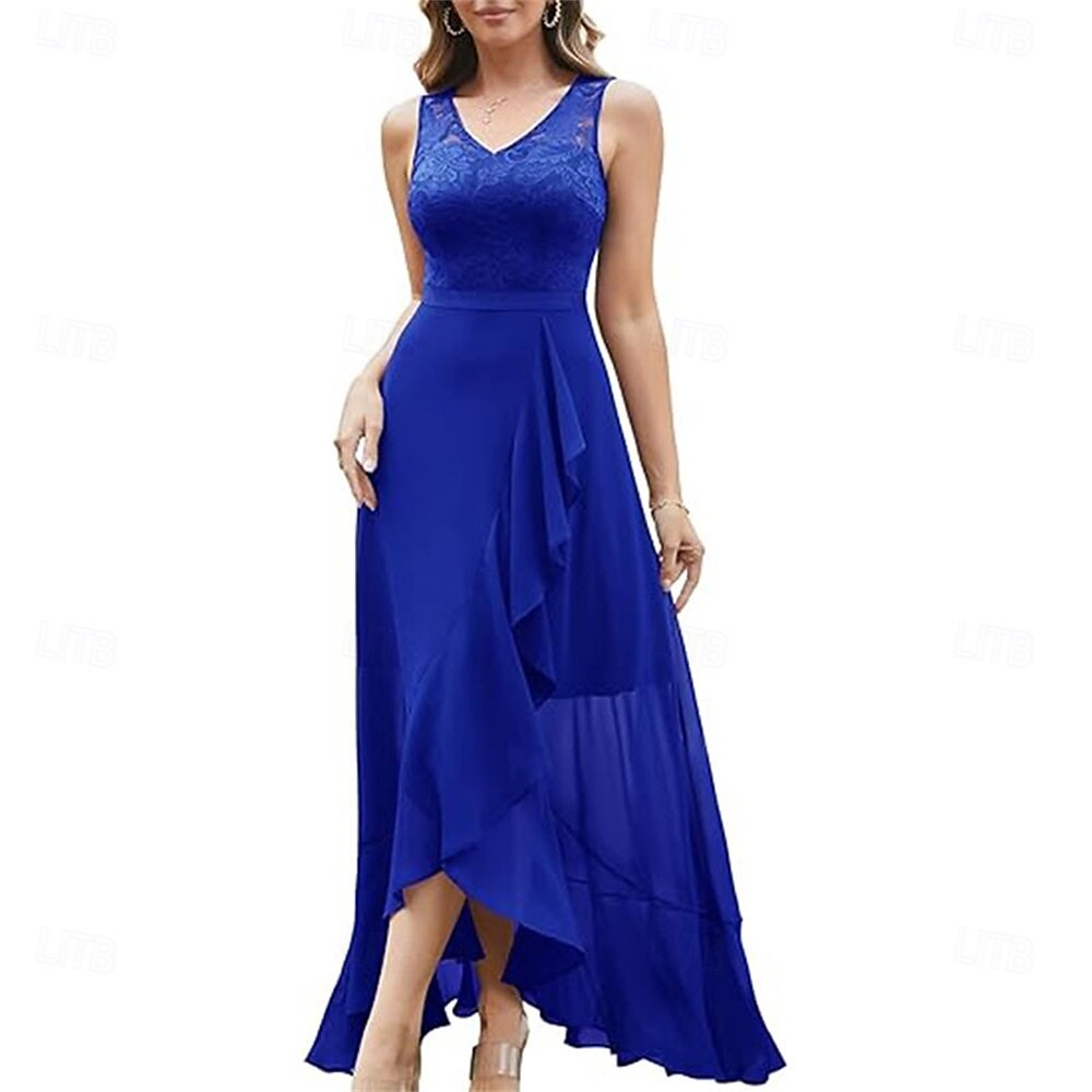 A-Linie Brautmutterkleid Elegant V Ausschnitt Asymmetrisch Chiffon Ärmellos mit Einfarbig 2025 2025 - $109.99 –P7