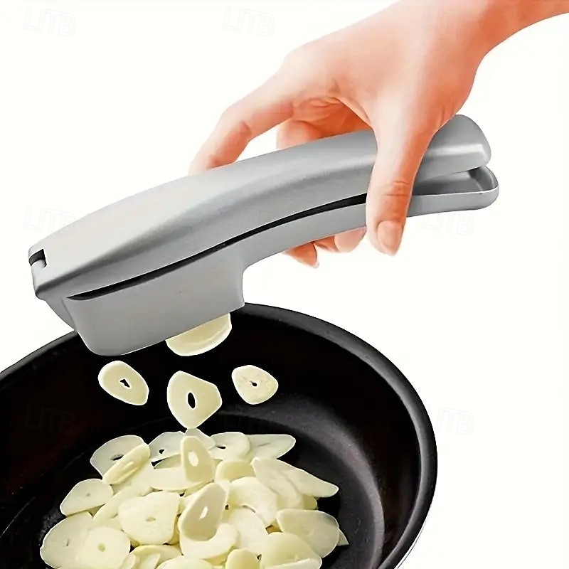 2-in-1 knoflooksnijder en -stamper, multifunctionele knoflookpers met reinigingsborstel, keukenhulp van aluminiumlegering voor eenvoudige knoflookbereiding 2025 - $18.99 –P8