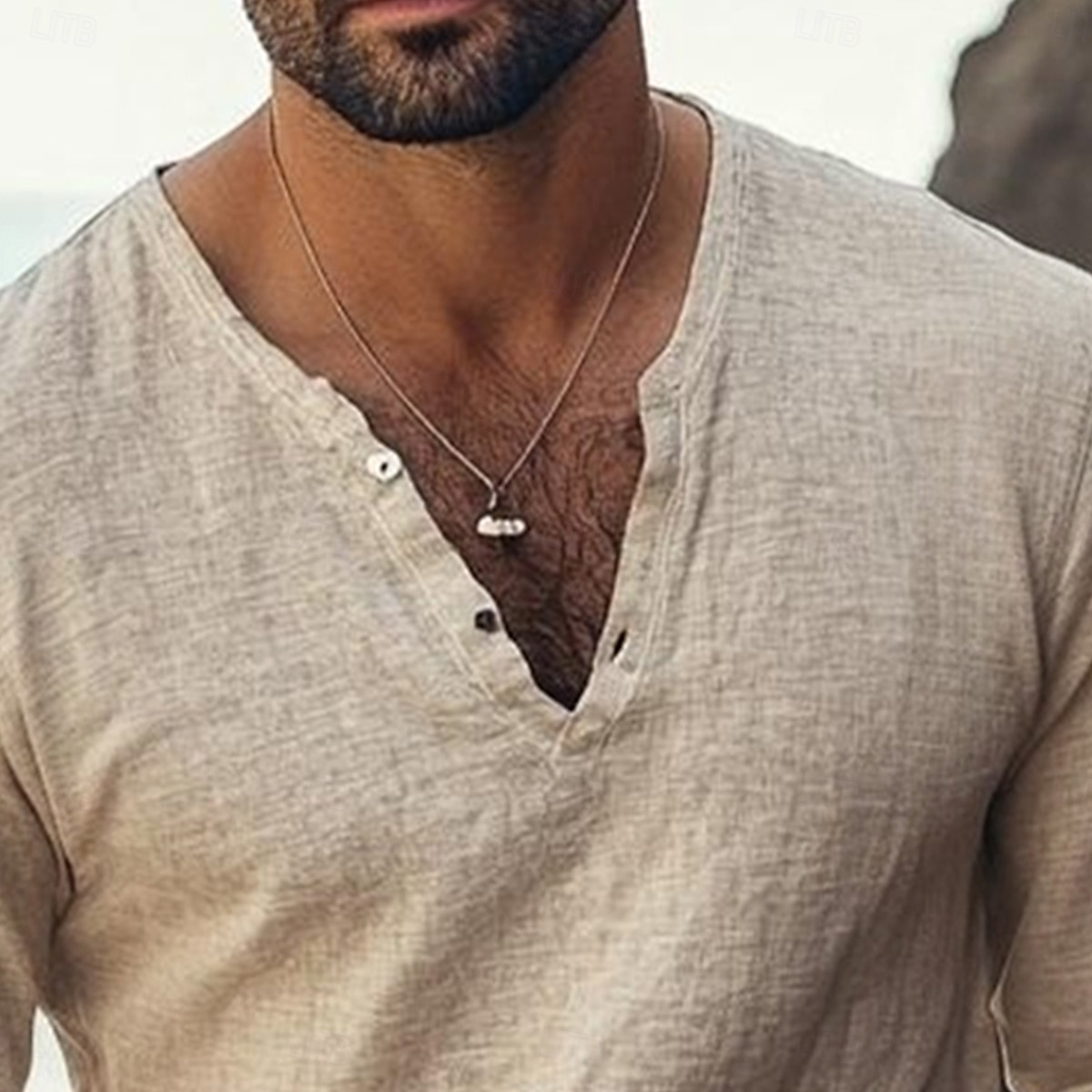 Herre Henly-skjorte T-skjorter Henley Topp Langermet Helfarge عادي Ensfarget Mote Designer Fritid Fargeblokk Knapper Ren Henley utendørs Avslappet Daglig Sommer Alle årstider Kakifarget Henley 2025 - $21.99 –P3