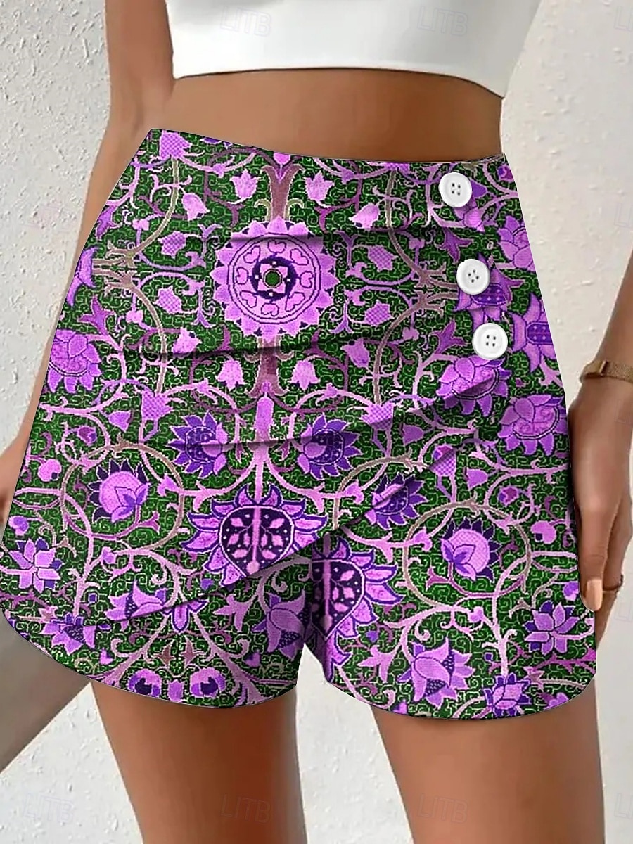 Dame kinesisk Shorts Ferie Årgang Etnisk stil Kort Høy Midje Grafisk Paisly Flettet Uelastisk Formell Feriereise Gate Lilla Rødstrupe-egg Blå Grå Gul Sommer Vår Normal 2025 - $17.99 –P2