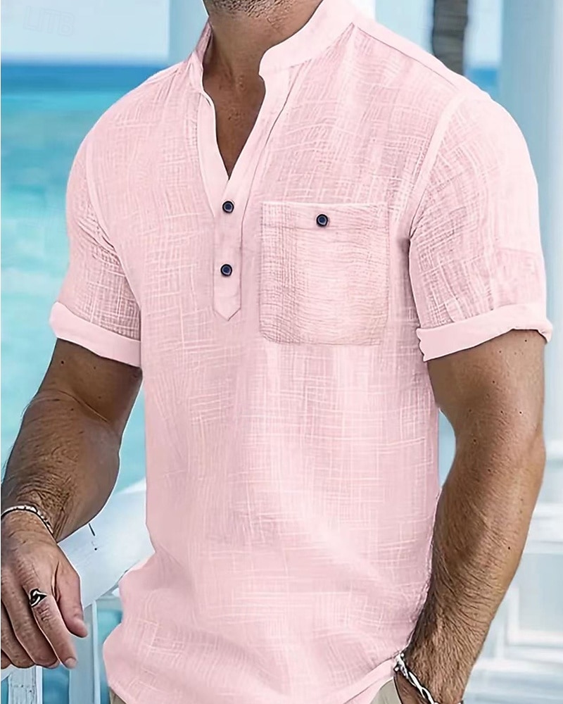Per uomo Camicia Camicia popover Camicia Estiva Camicia casual Camicia da Spiaggia Bianco Rosa Azzurro cielo Manica Corta Semplice Colletto alla coreana Vacanza Camicia hawaiana Tasca Abbigliamento del 2025 a $30.99 –P1