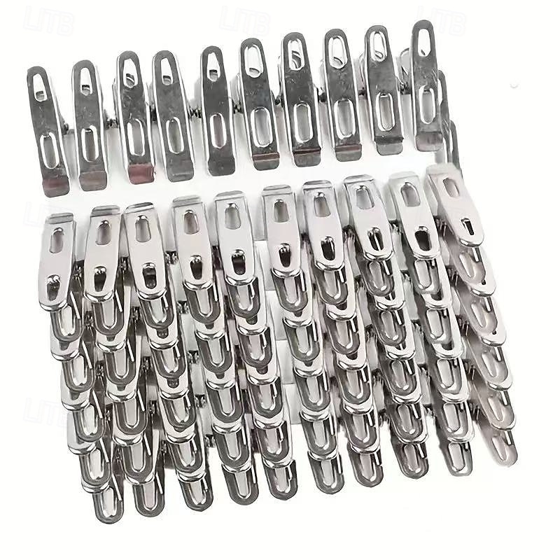 100 stk. klesklyper i rustfritt stål, sklisikre, vindtette klesklyper i metall, slitesterke rustbestandige klesklyper for innendørs bruk &utendørs bruk, sokkeorganiseringsknagger med sterkt grep 2026 - $16.49 –P4