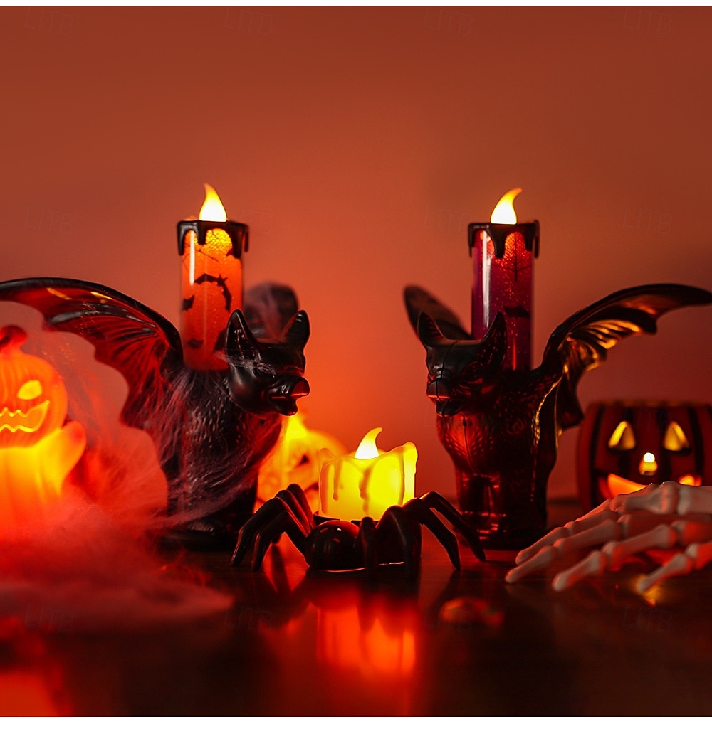 1 stk halloween flaggermus glødende led elektronisk stearinlys simulering stearinlysholder dekorasjonslys innendørs og utendørs feststemning dekorasjonslys lilla oransje 2025 - $6.49 –P3