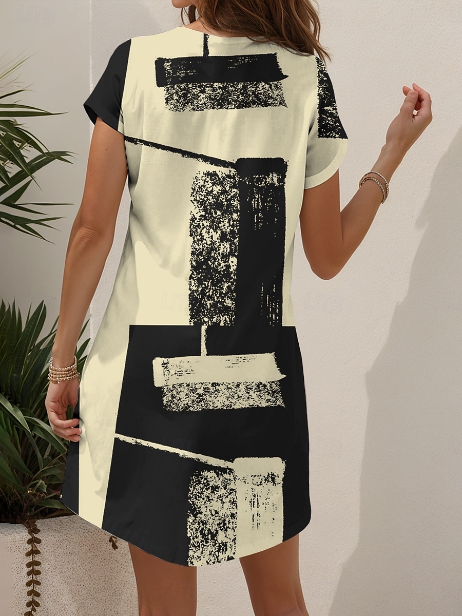 Pentru femei Rochie Mini Rochie din Tricot Rochie casual Rochii Tricou Rochie de Vară Vacanță Casual Fit regulat Grafic Geometric Abstract Manșon scurt În V Negru și Alb Șampaniu Roșu-aprins Albastru 2025 - $23.99 –P2