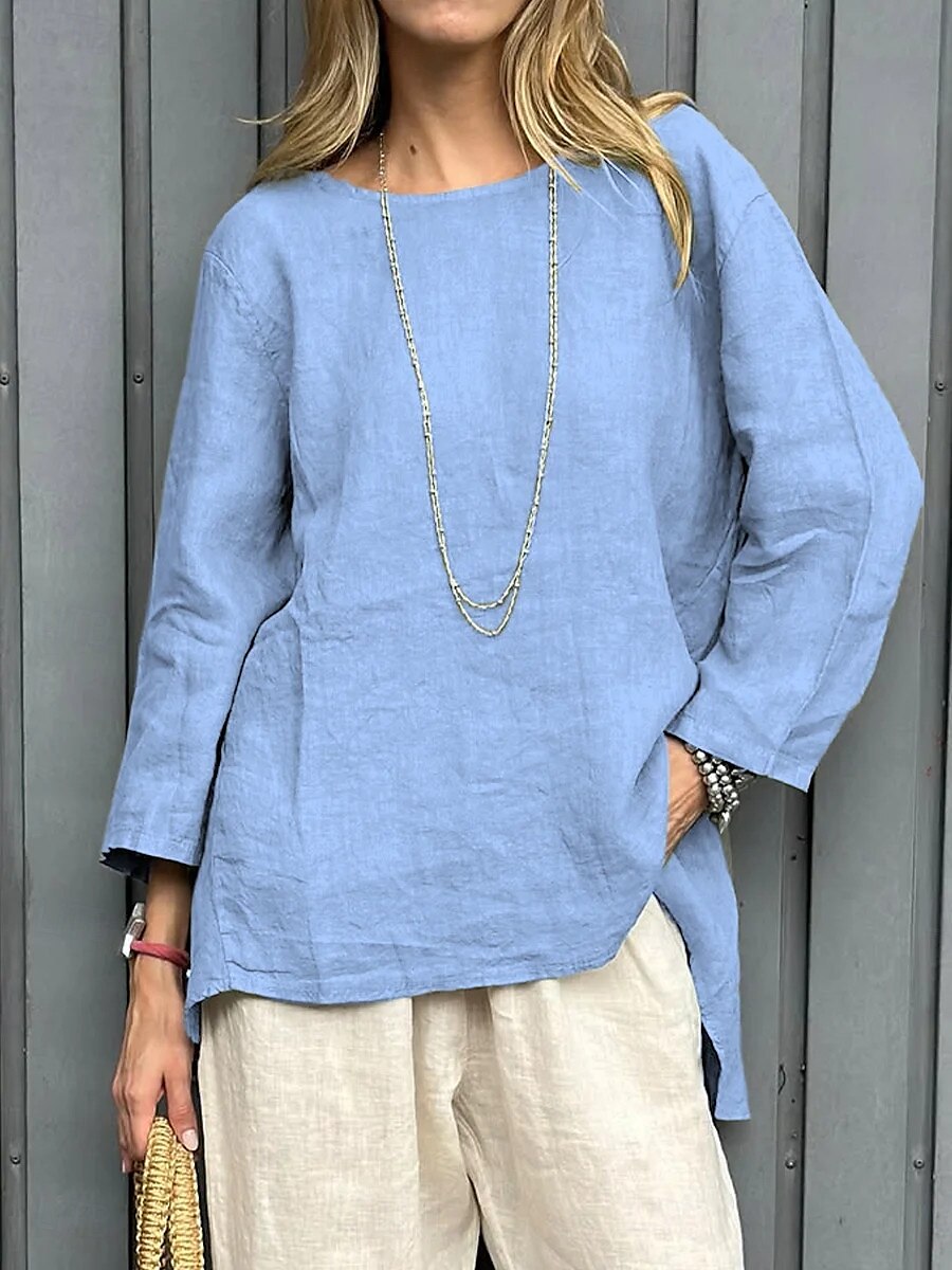 Damen Bluse Einfarbig Vintage Lässig Boho Langarm Rundhals Normale Oberteile Täglich Wochenende Patchwork Weiß Gelb Rote Himmelblau Khaki Frühling, Herbst, Winter, Sommer 2025 - $22.99 –P2