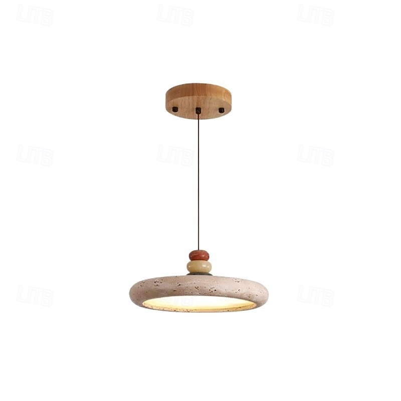 Lampadario in pietra naturale wabi sabi, lampadario rotondo a LED in pietra di grotta gialla, lampadario in legno nordico, isola cucina, luci a sospensione in travertino giallo in stile giapponese. del 2025 a $279.99 –P3